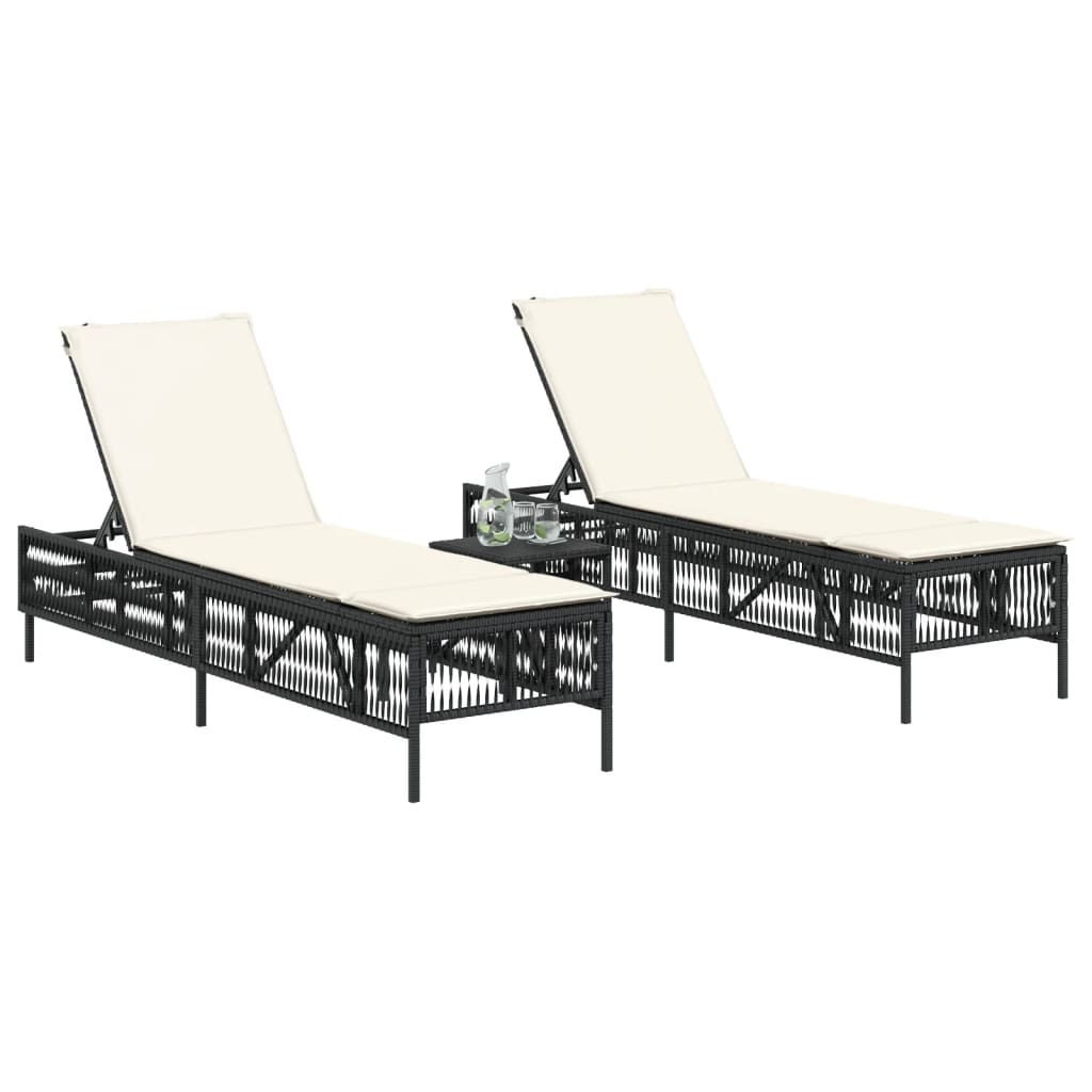Ležaljke za sunčanje sa stolićem 2 kom crne od poliratana