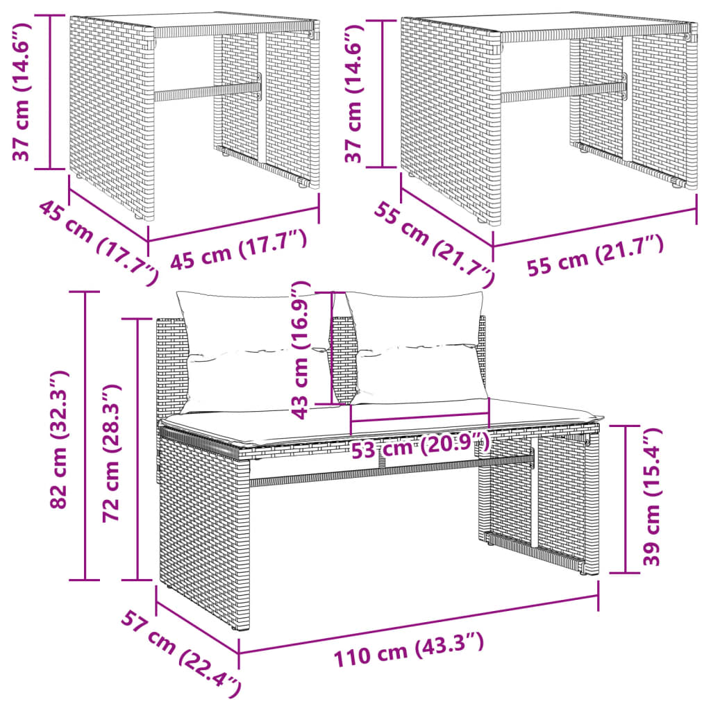 4-dijelni set vrtnih sofa od poliratana s jastucima crni