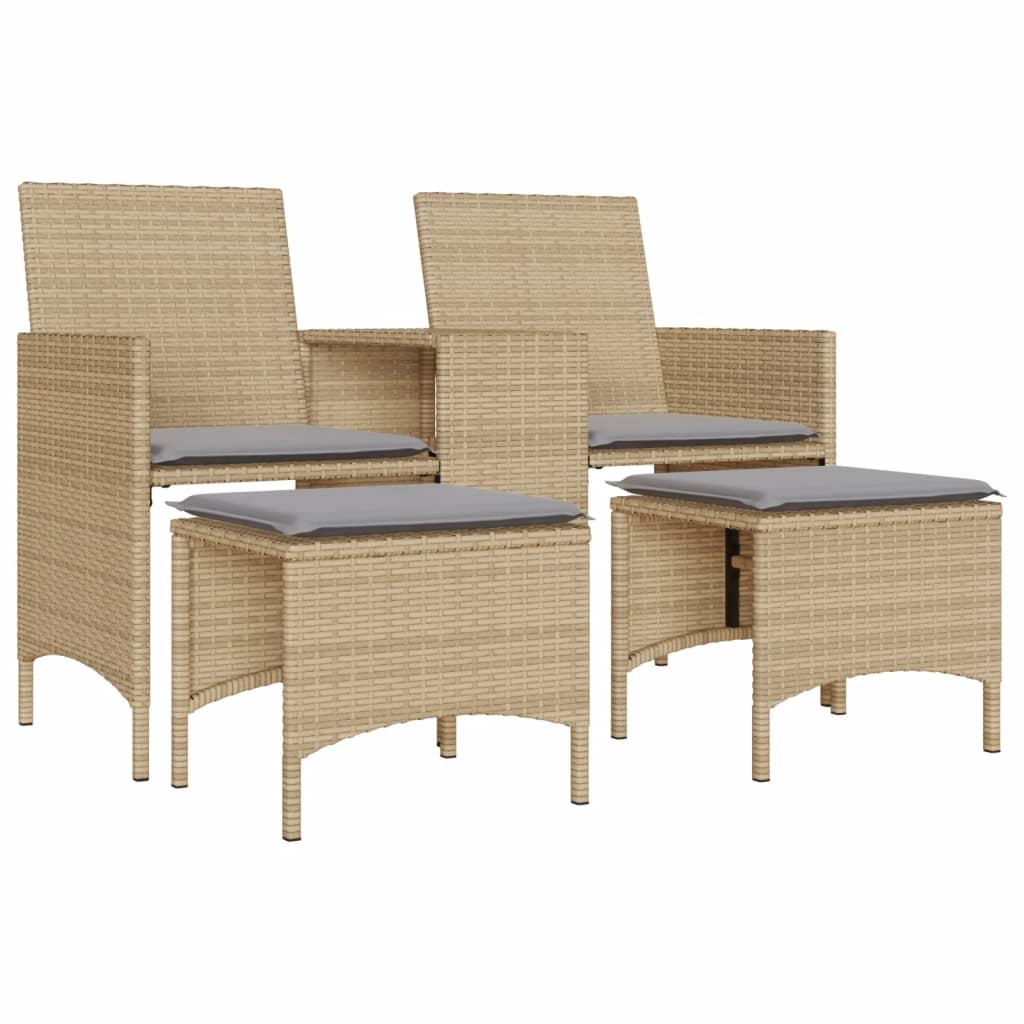 Vrtni dvosjed sa stolićem i tabureima bež od poliratana