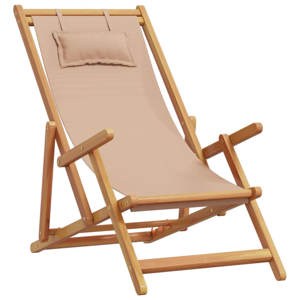Sklopiva stolica za plažu smeđesiva drvo eukaliptusa i tkanina