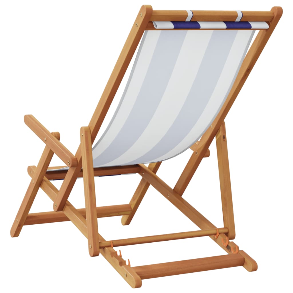 Sklopiva stolica za plažu plavo-bijela od eukaliptusa i tkanine