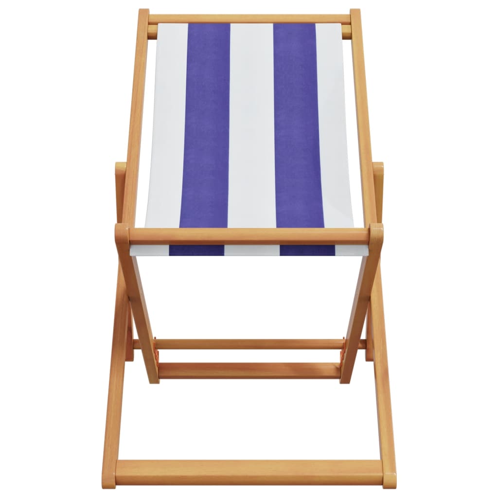 Sklopiva stolica za plažu plavo-bijela od eukaliptusa i tkanine