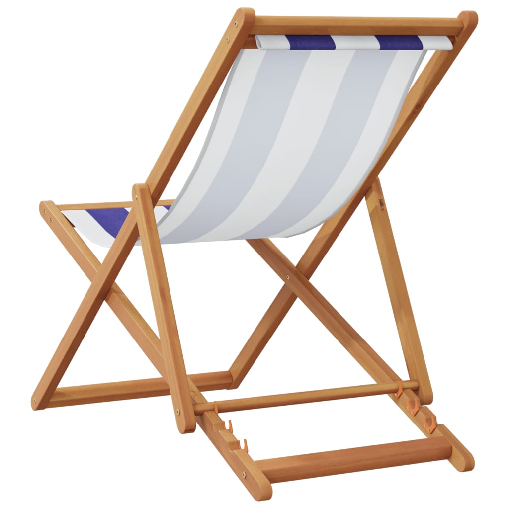 Sklopiva stolica za plažu plavo-bijela od eukaliptusa i tkanine