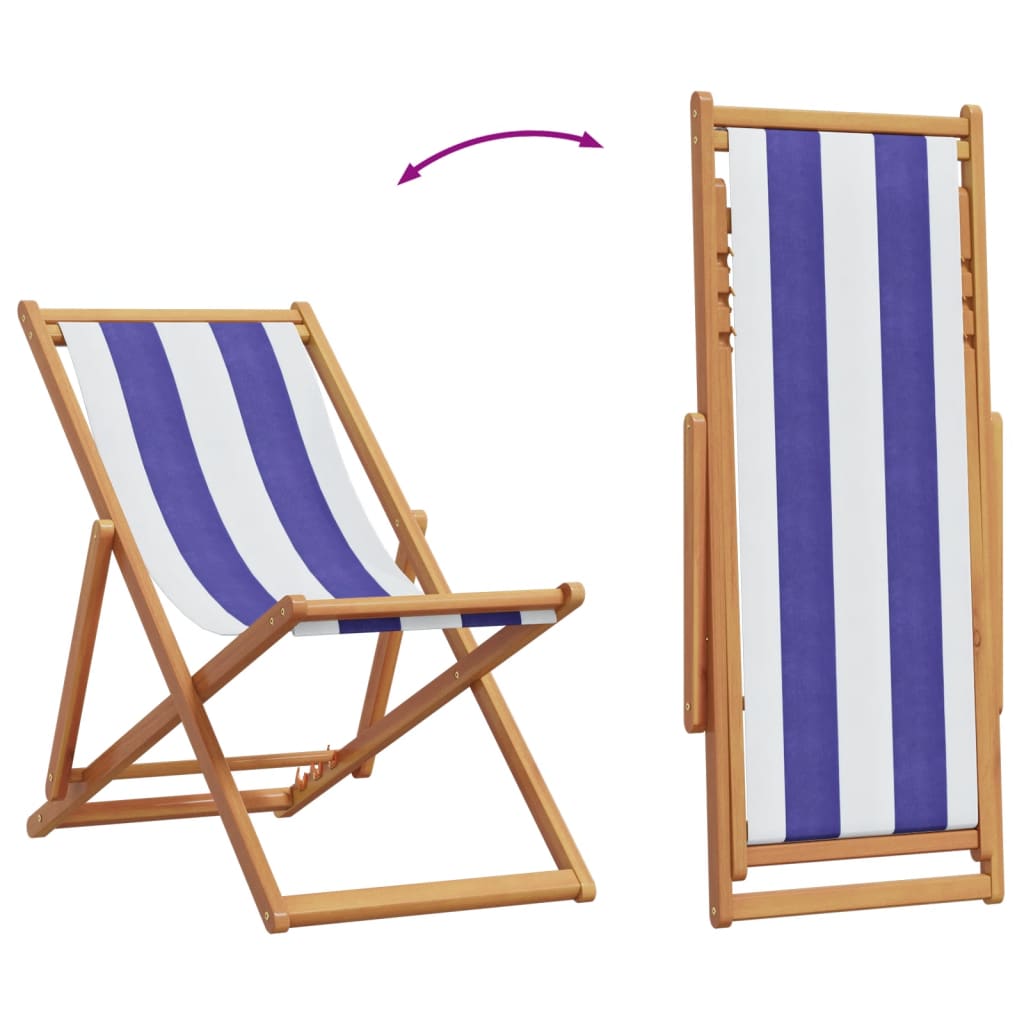 Sklopiva stolica za plažu plavo-bijela od eukaliptusa i tkanine