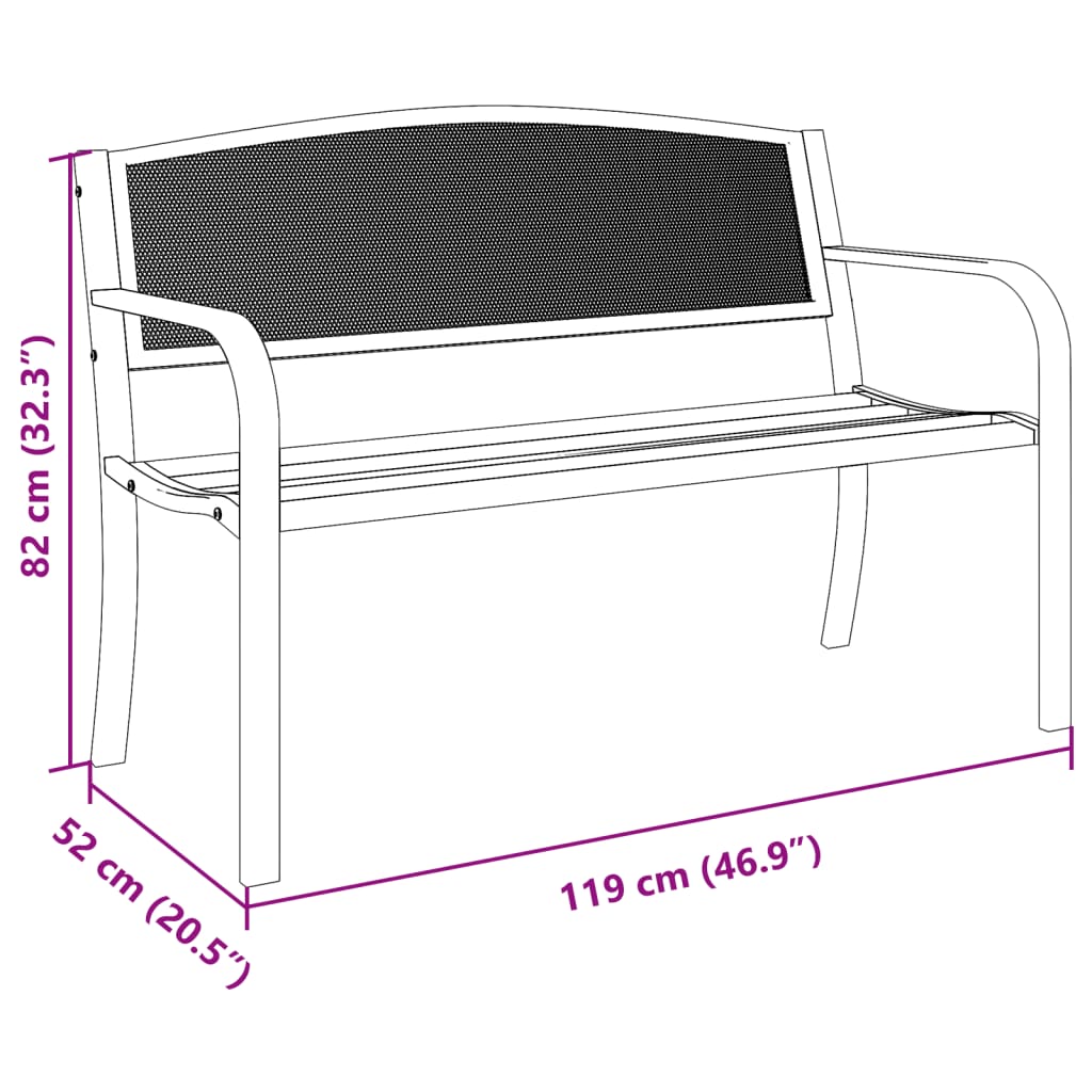Vrtna klupa 119 cm crna čelična