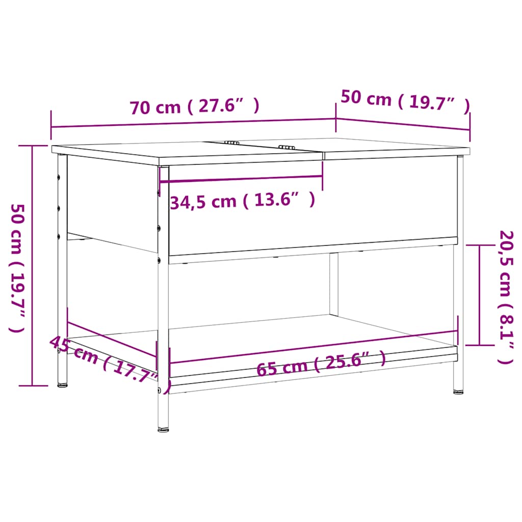 Stolić za kavu crni 70 x 50 x 50 cm konstruirano drvo i metal