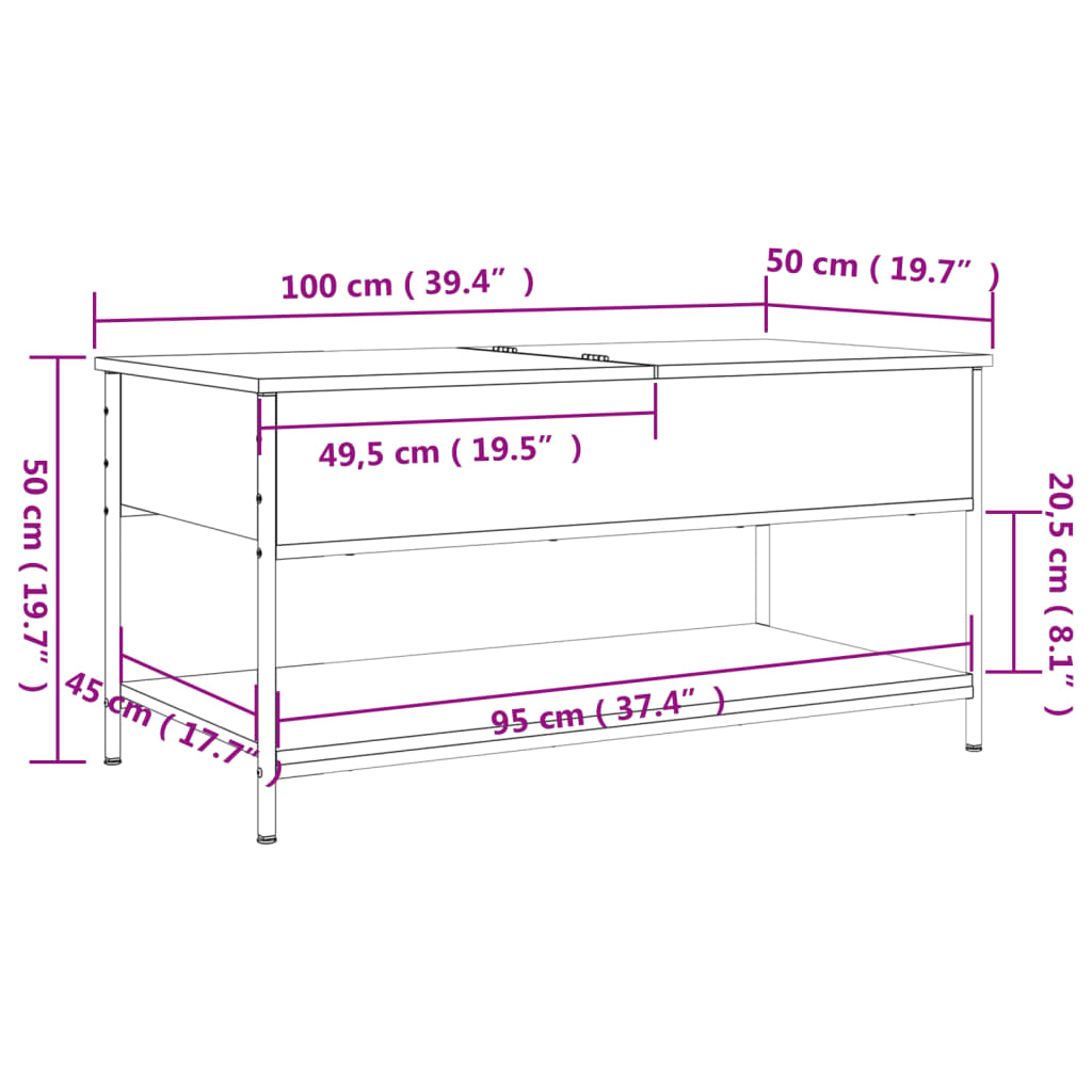 Stolić za kavu smeđa boja hrasta 100x50x50 cm od drva i metala