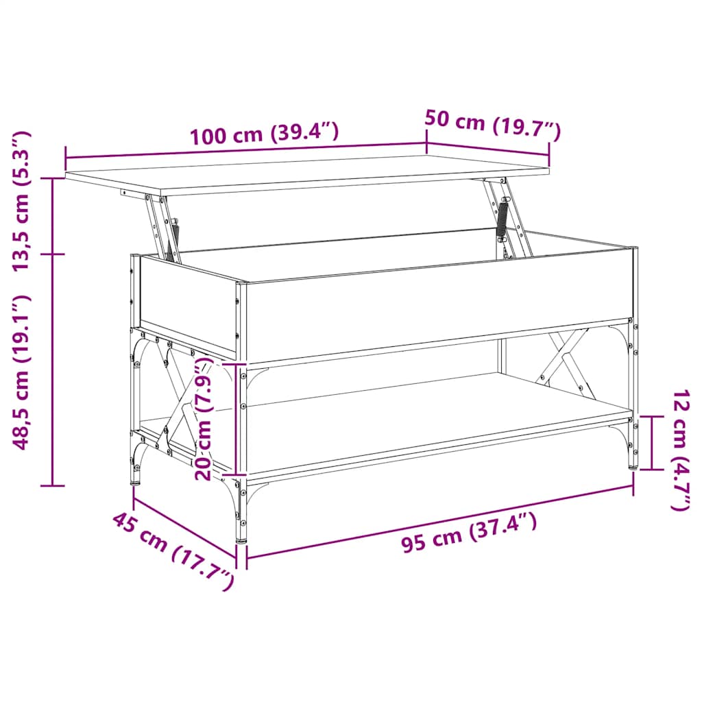 Stolić za kavu siva boja hrasta 100x50x50 cm od drva i metala