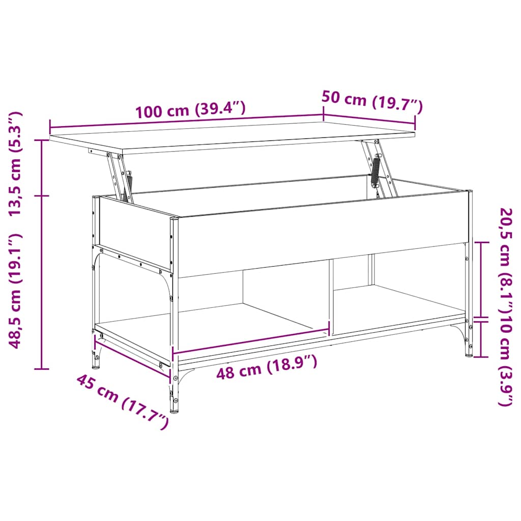 Stolić za kavu siva boja hrasta 100x50x50 cm od drva i metala