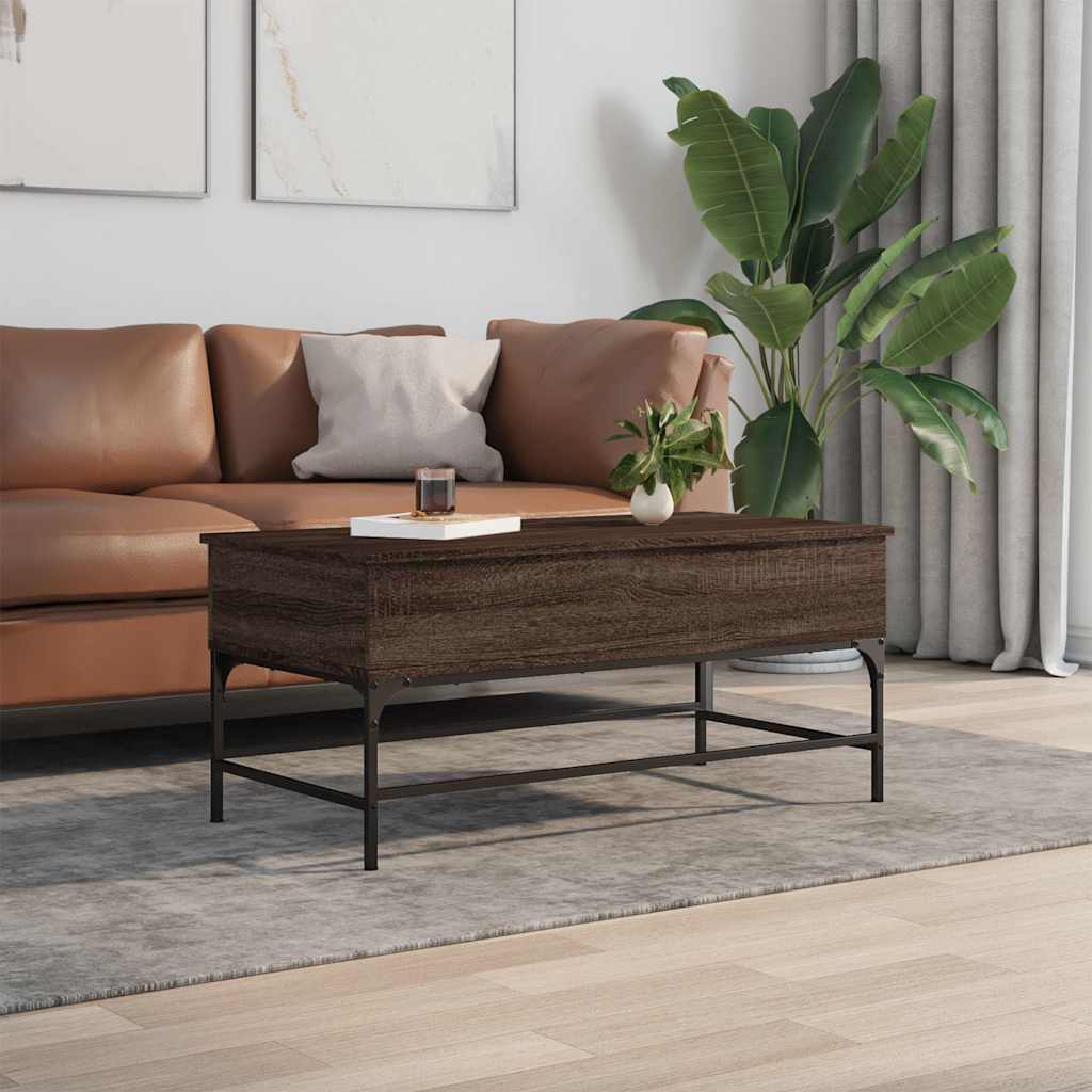 Stolić za kavu smeđa boja hrasta 100x50x45 cm od drva i metala