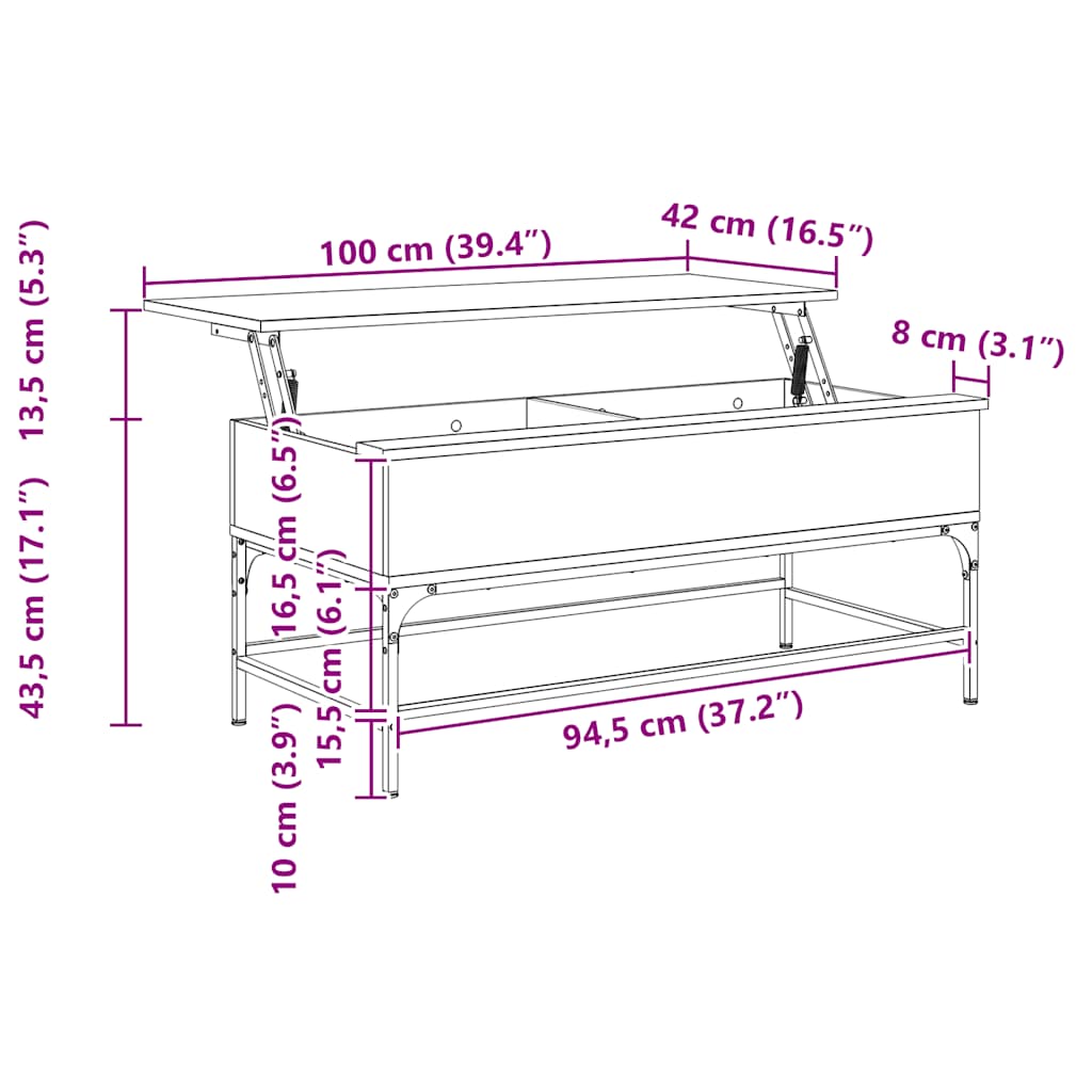 Stolić za kavu smeđa boja hrasta 100x50x45 cm od drva i metala