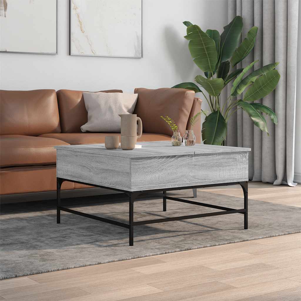 Stolić za kavu siva boja hrasta 80x80x45 cm od drva i metala