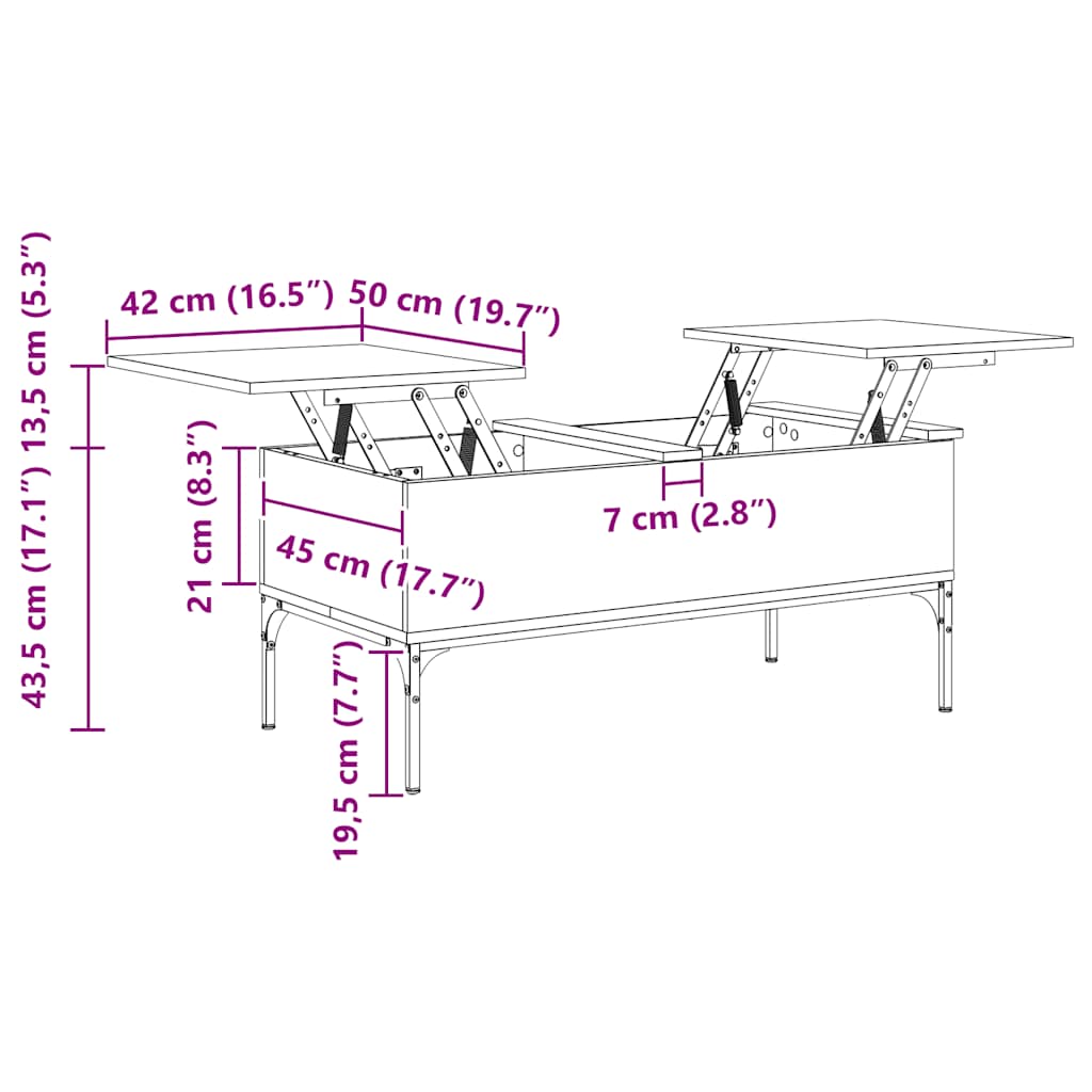 Stolić za kavu siva boja hasta 100x50x45 cm od drva i metala