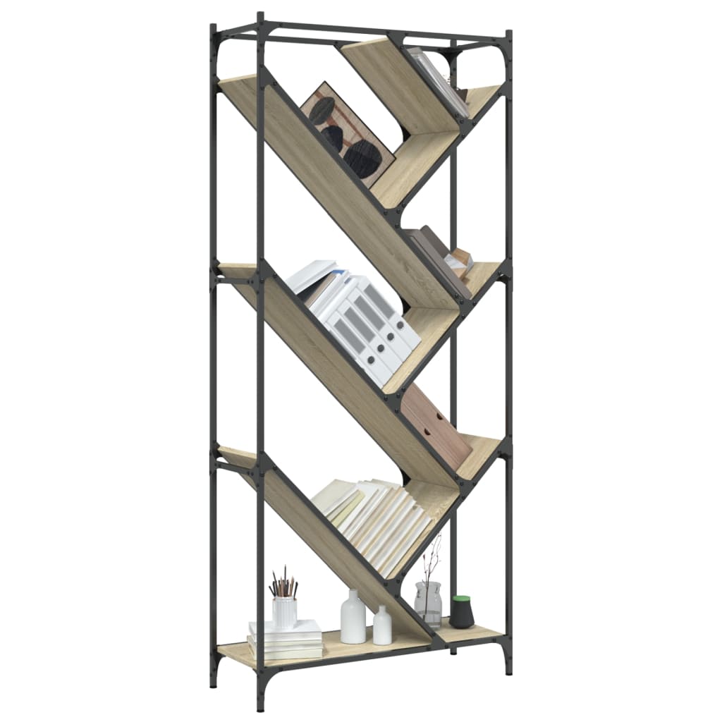 Regal za knjige boja hrasta 79 x 30 x 180 cm od drva i metala