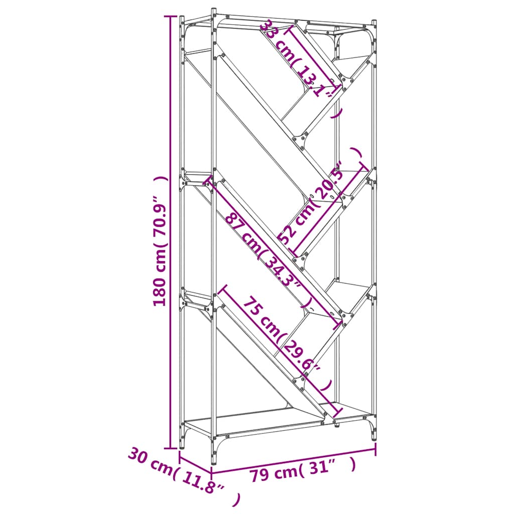 Regal za knjige smeđa boja hrasta 79x30x180 cm od drva i metala
