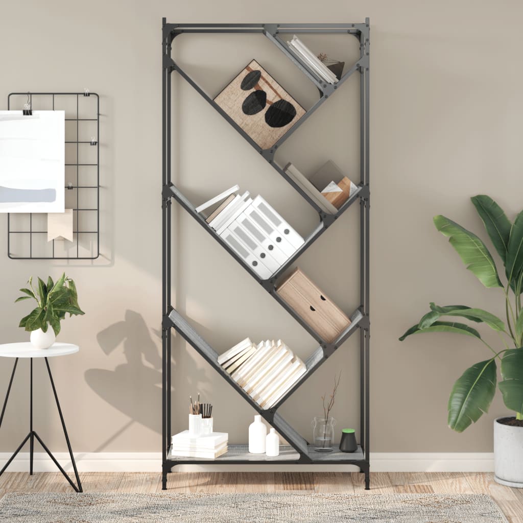 Regal za knjige siva boja hrasta 79x30x180 cm od drva i metala