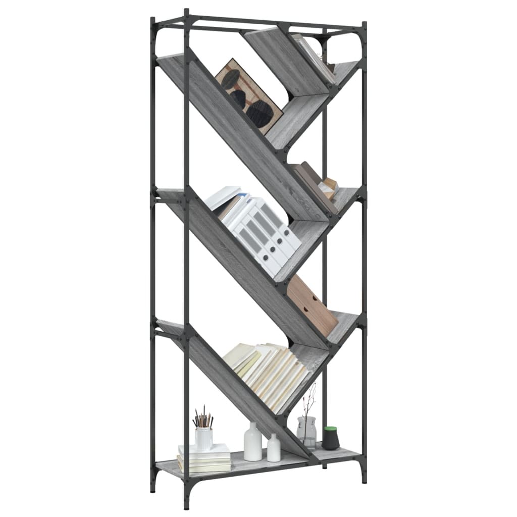 Regal za knjige siva boja hrasta 79x30x180 cm od drva i metala