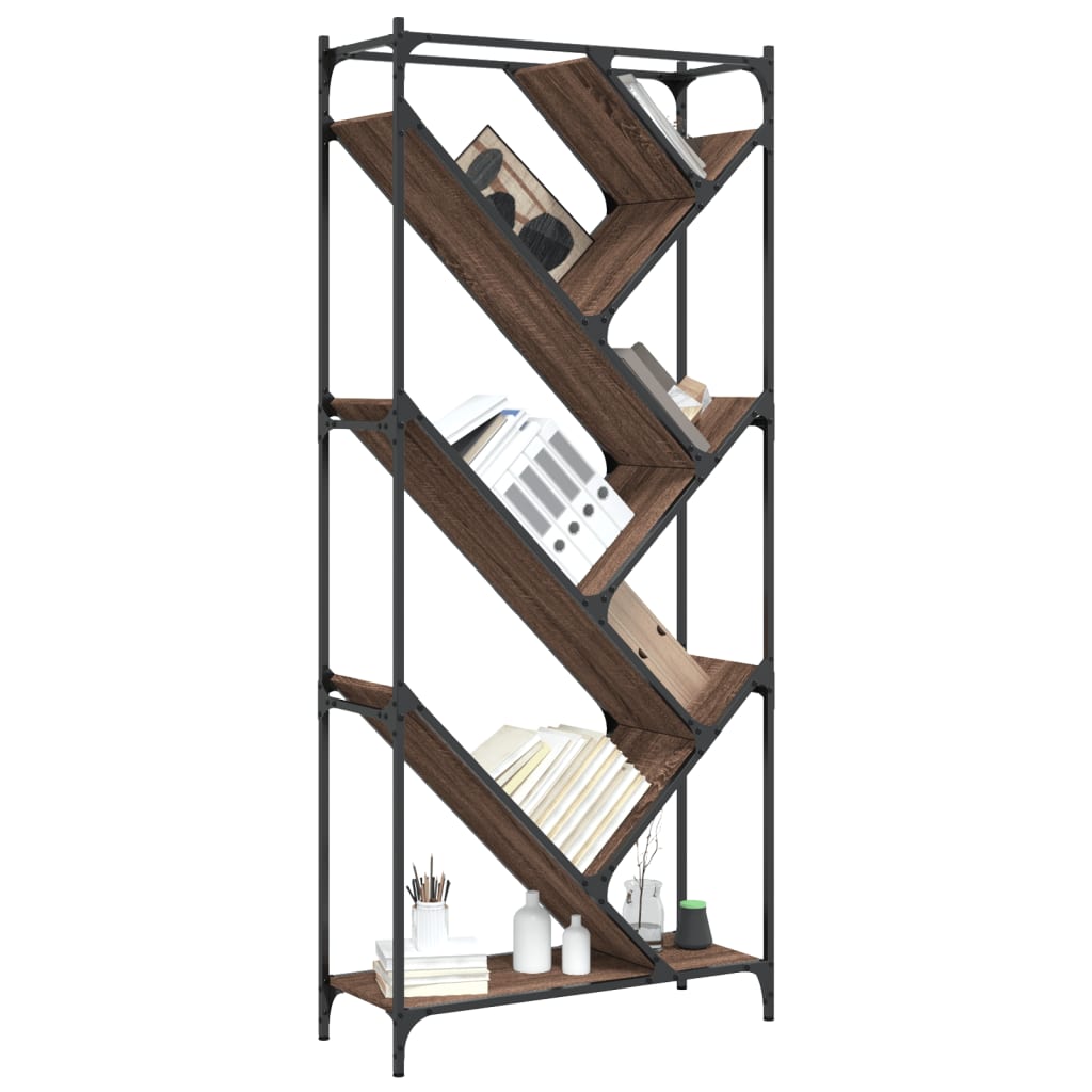 Regal za knjige smeđa boja hrasta 79x30x180 cm od drva i metala