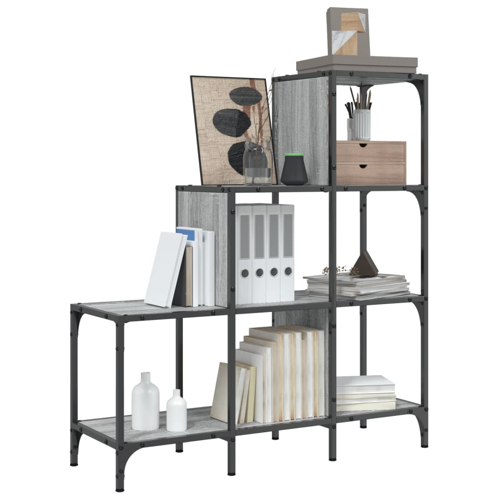 Regal za knjige siva boja hrasta 92x30x102 cm od drva i metala