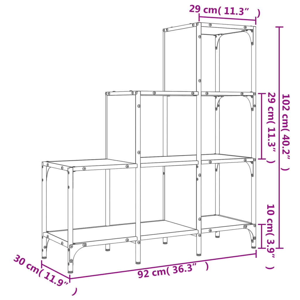 Regal za knjige siva boja hrasta 92x30x102 cm od drva i metala