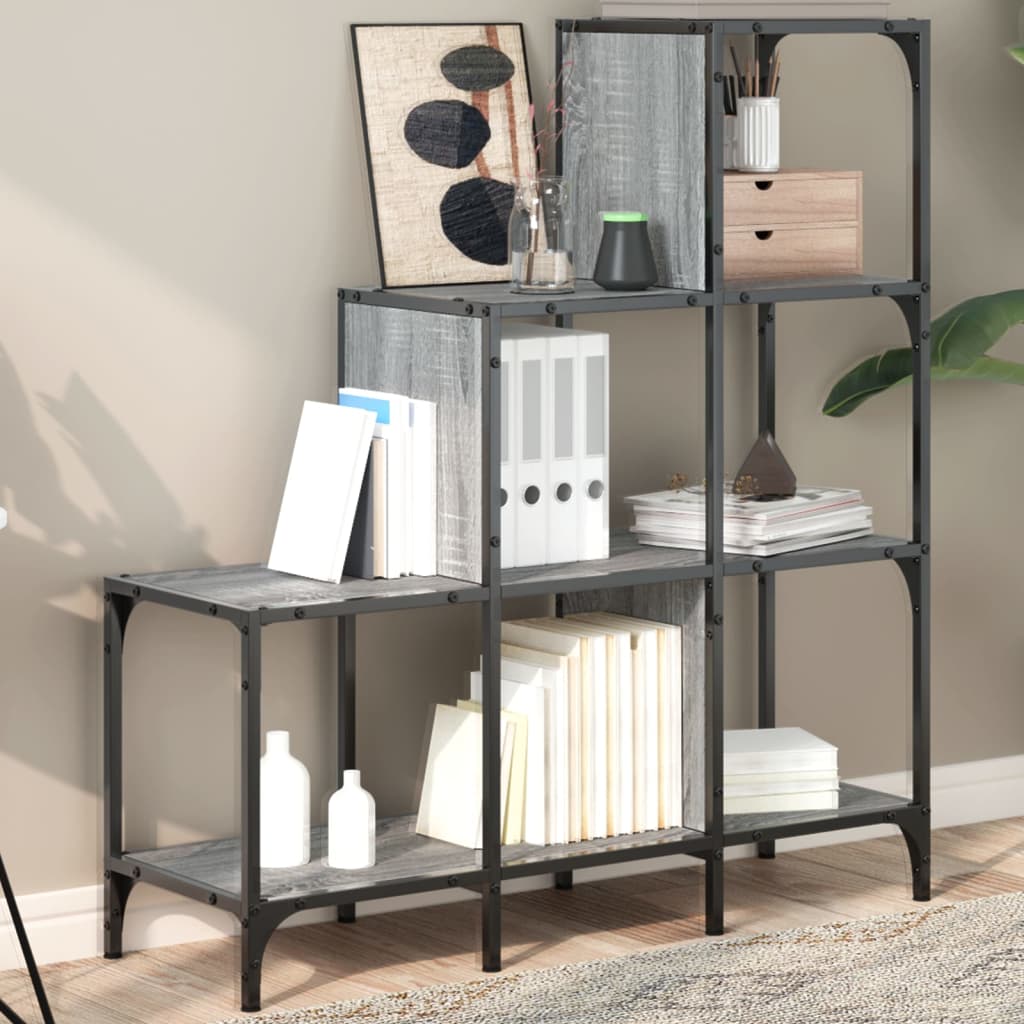 Regal za knjige siva boja hrasta 92x30x102 cm od drva i metala