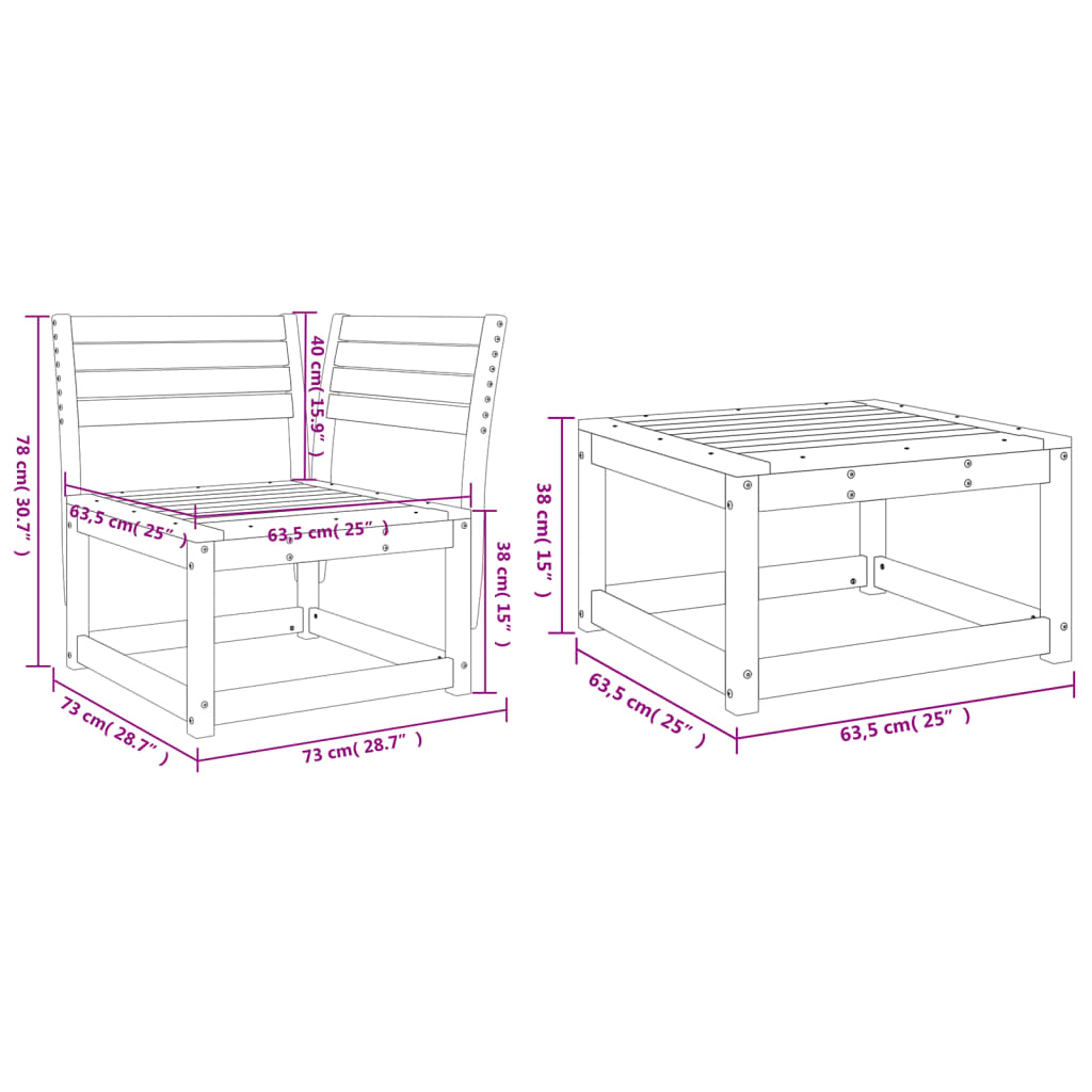 3-dijelni set vrtnih sofa od masivne borovine