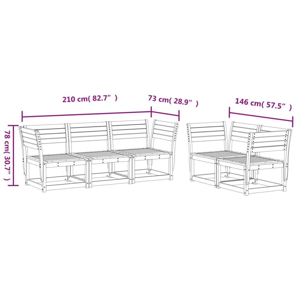 5-dijelni set vrtnih sofa od masivne borovine