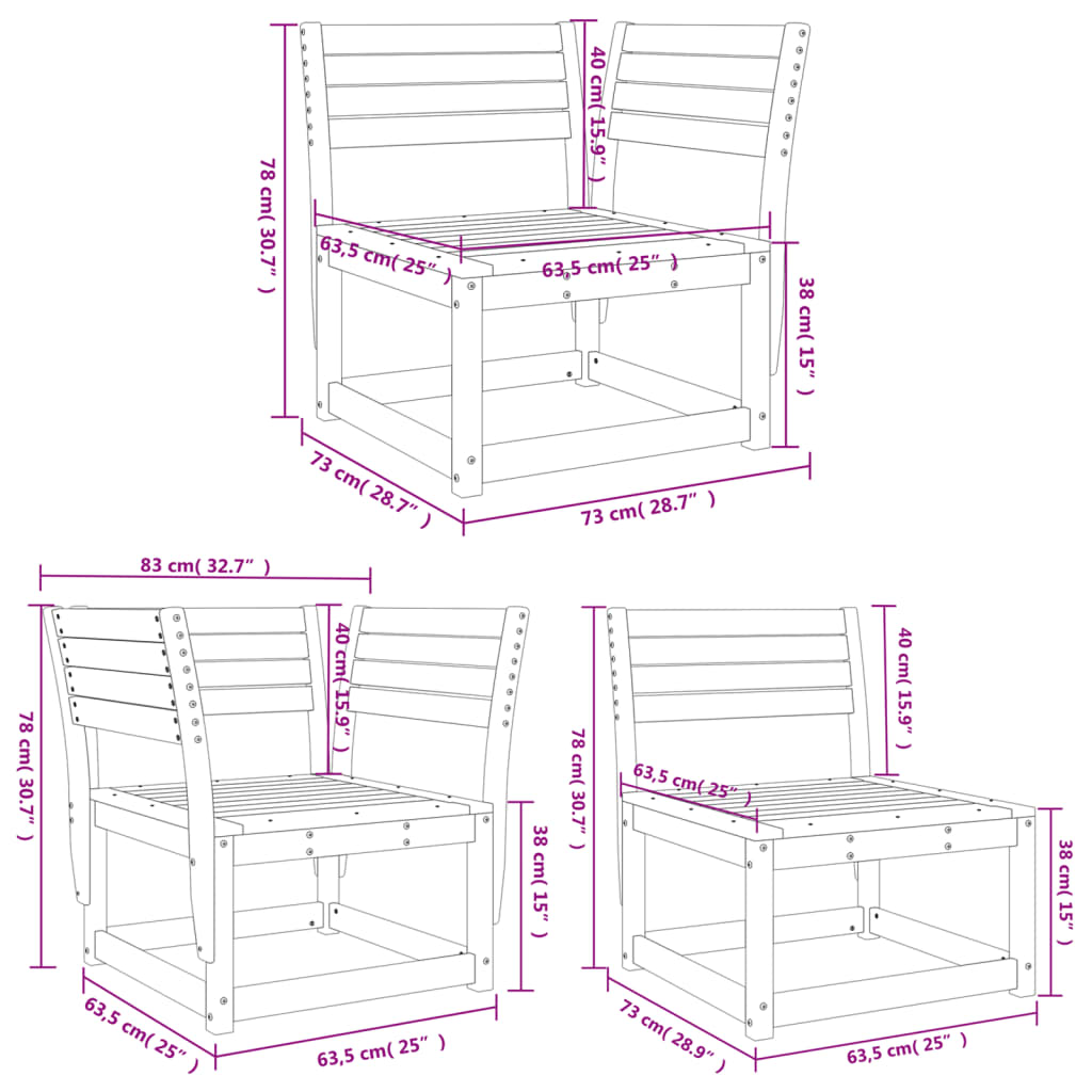 5-dijelni set vrtnih sofa bijeli od masivne borovine