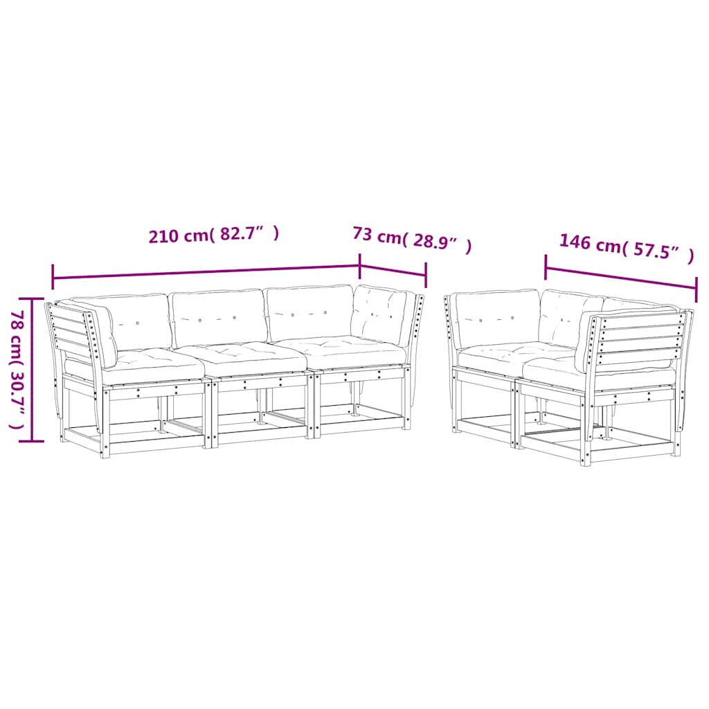 5-dijelni set vrtnih sofa s jastucima voštano smeđi od borovine
