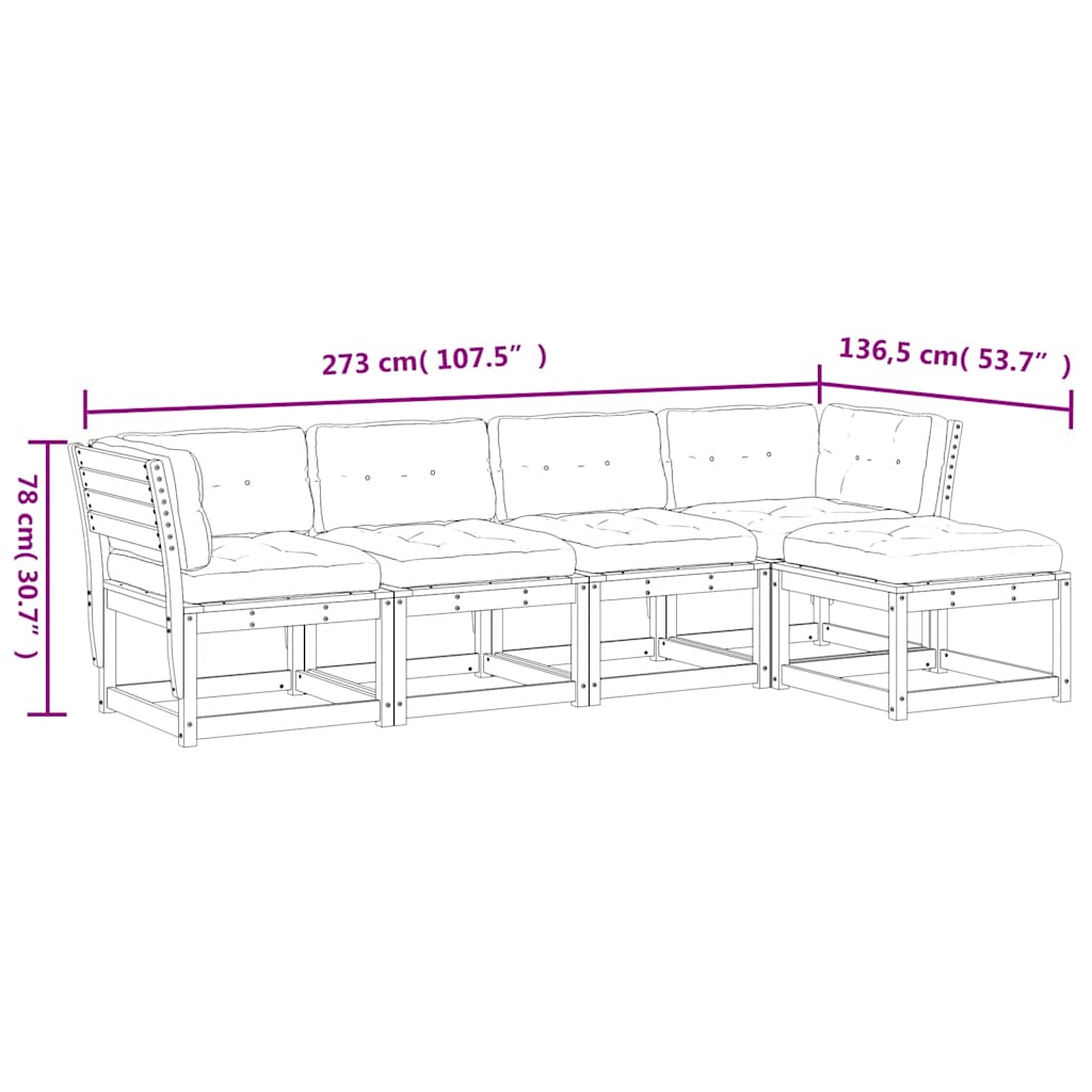 5-dijelni set vrtnih sofa s jastucima voštano smeđi od borovine