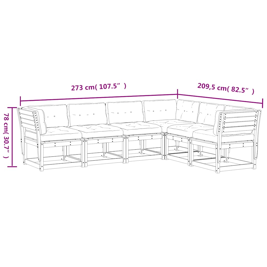 6-dijelni set vrtnih sofa od masivne borovine s jastucima