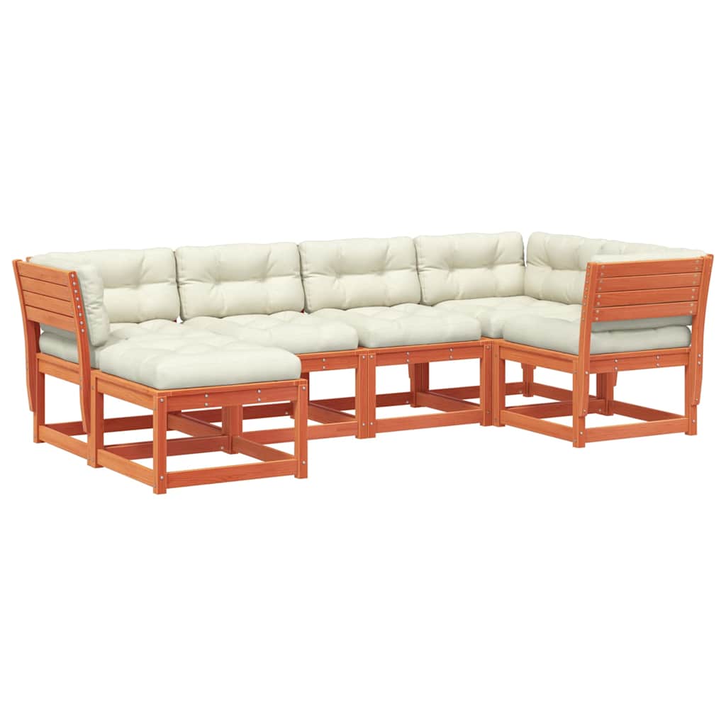 6-dijelni set vrtnih sofa s jastucima voštano smeđi od borovine