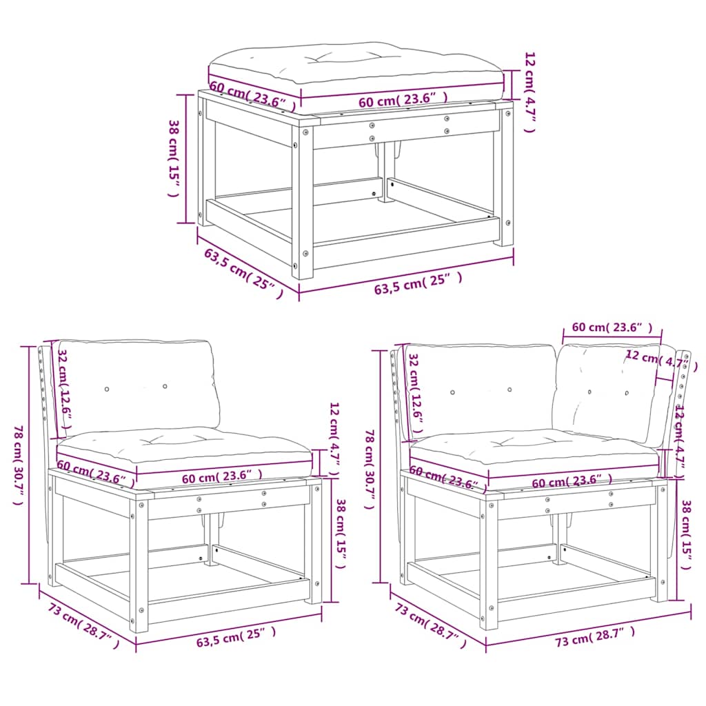 6-dijelni set vrtnih sofa s jastucima voštano smeđi od borovine