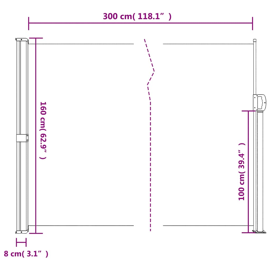 Bočna tenda na uvlačenje crna 160 x 300 cm