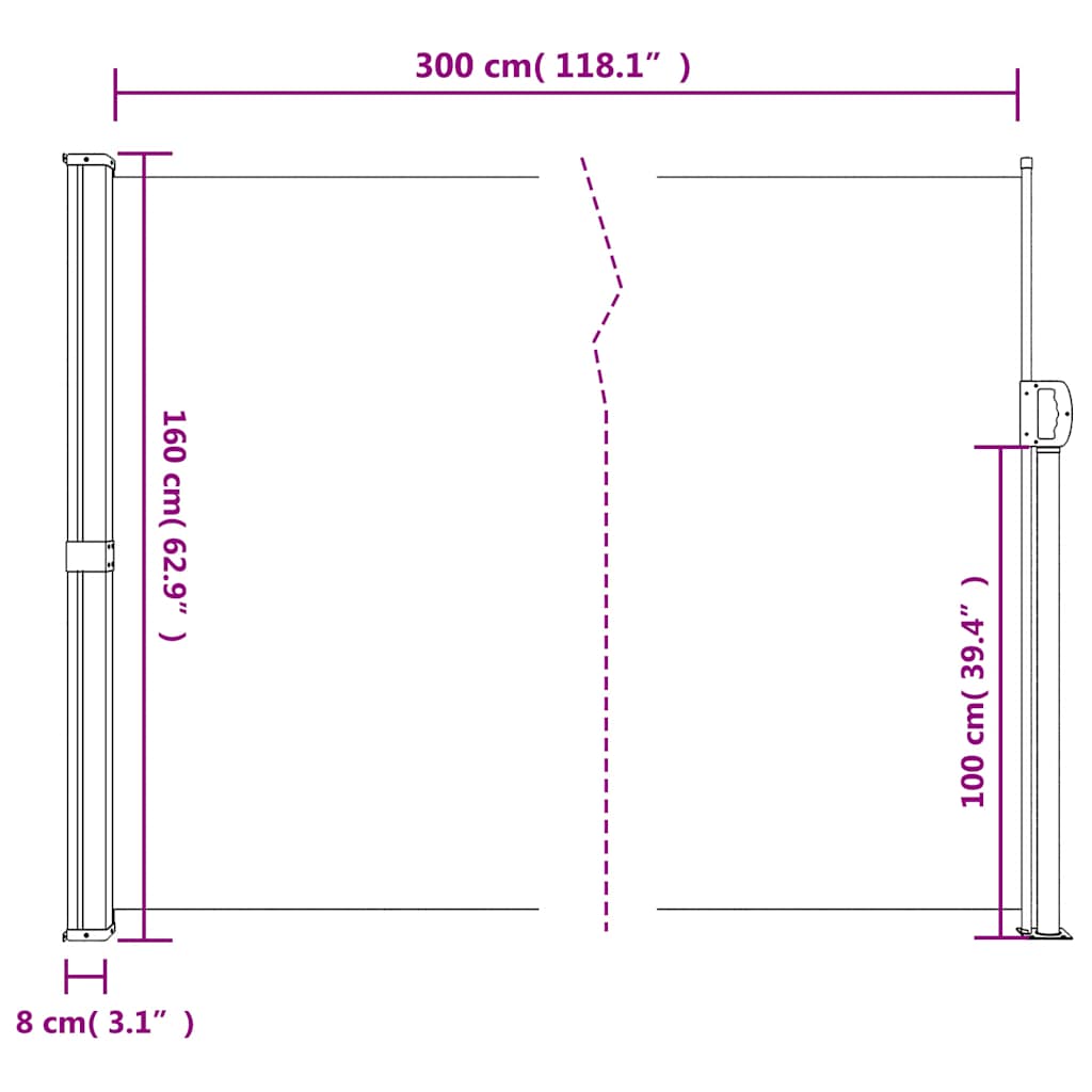 Bočna tenda na uvlačenje bež 160 x 300 cm