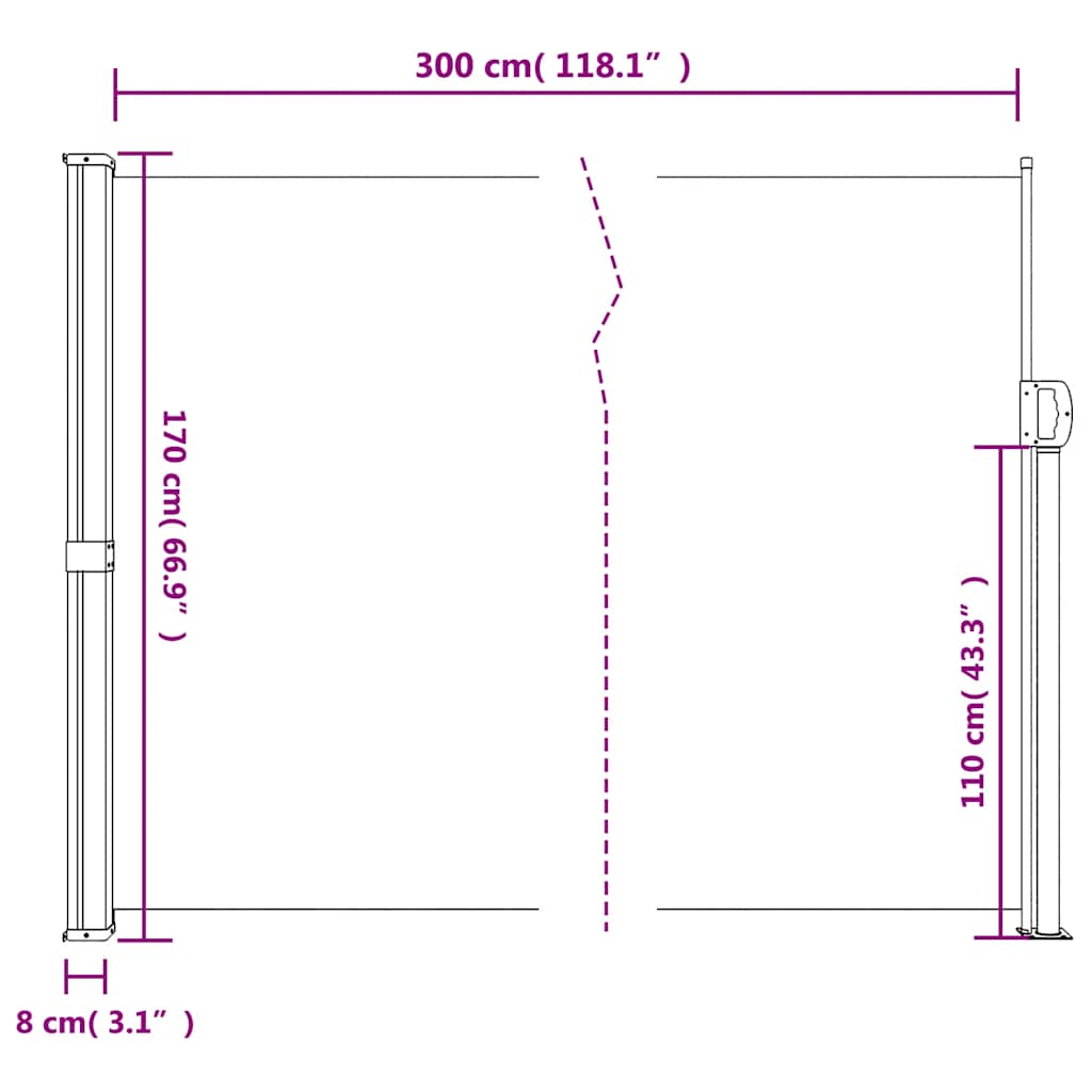Uvlačiva bočna tenda bež 170 x 300 cm