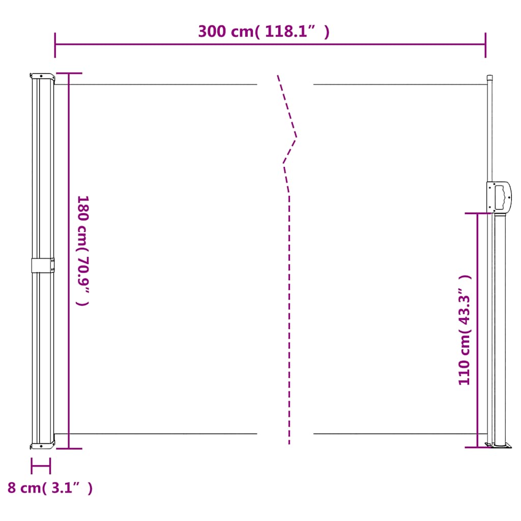 Bočna tenda na uvlačenje bež 180 x 300 cm