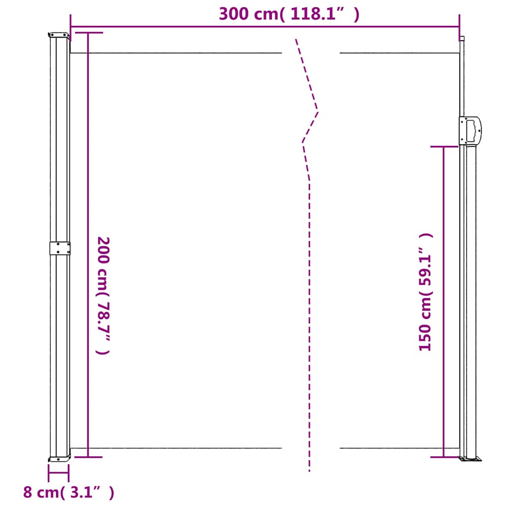 Bočna tenda na uvlačenje bež 200x300 cm