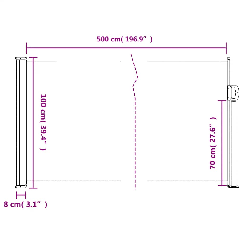 Bočna tenda na uvlačenje smeđa 100x500 cm