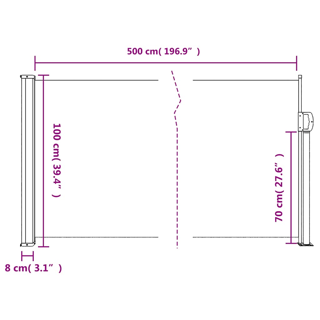 Bočna tenda na uvlačenje bež 100x500 cm