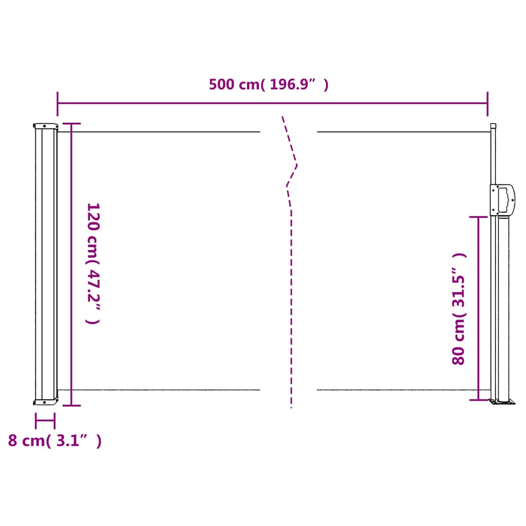 Bočna tenda na uvlačenje bež 120 x 500 cm