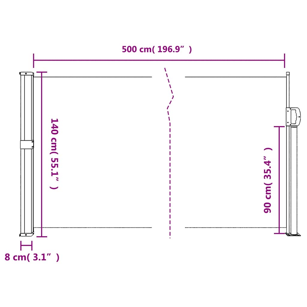 Bočna tenda na uvlačenje bijela 140 x 500 cm
