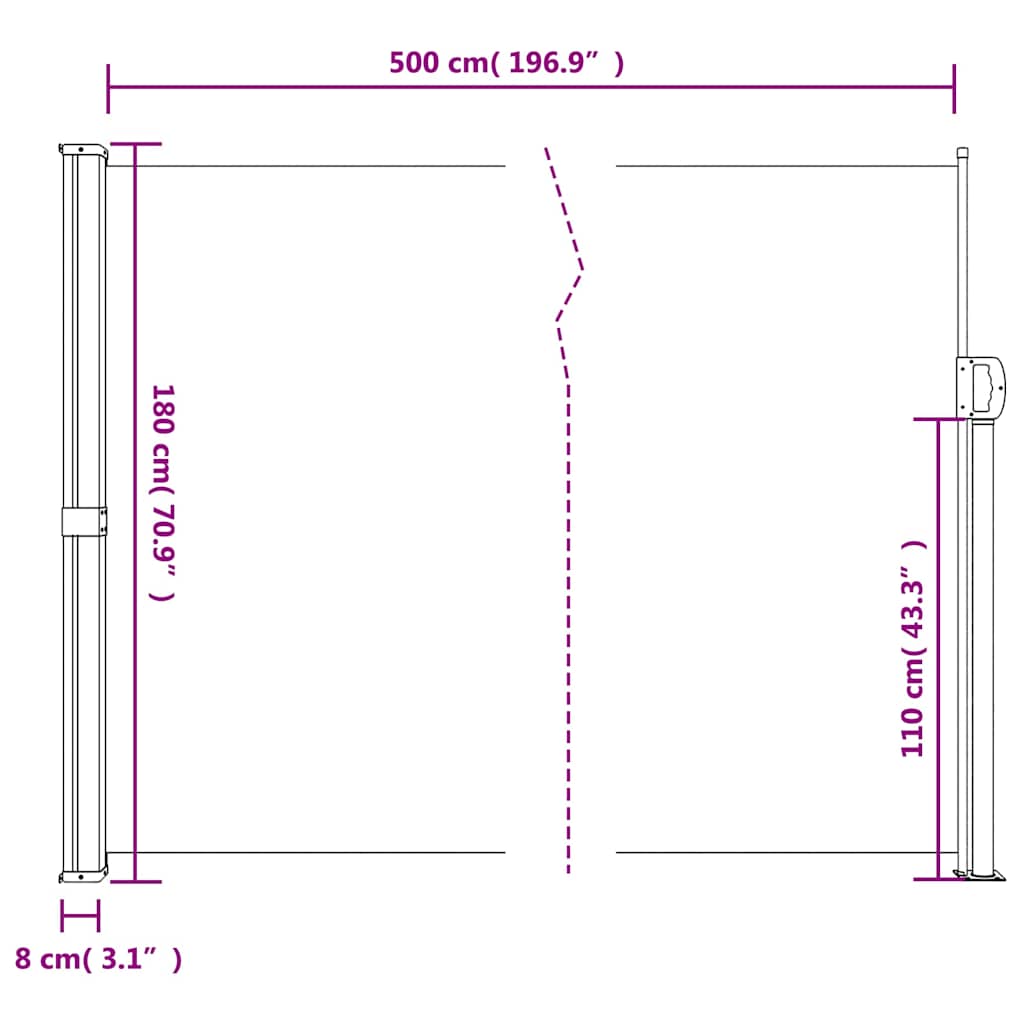 Bočna tenda na uvlačenje bež 180 x 500 cm