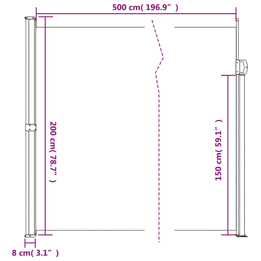 Bočna tenda na uvlačenje smeđesiva 200 x 500 cm
