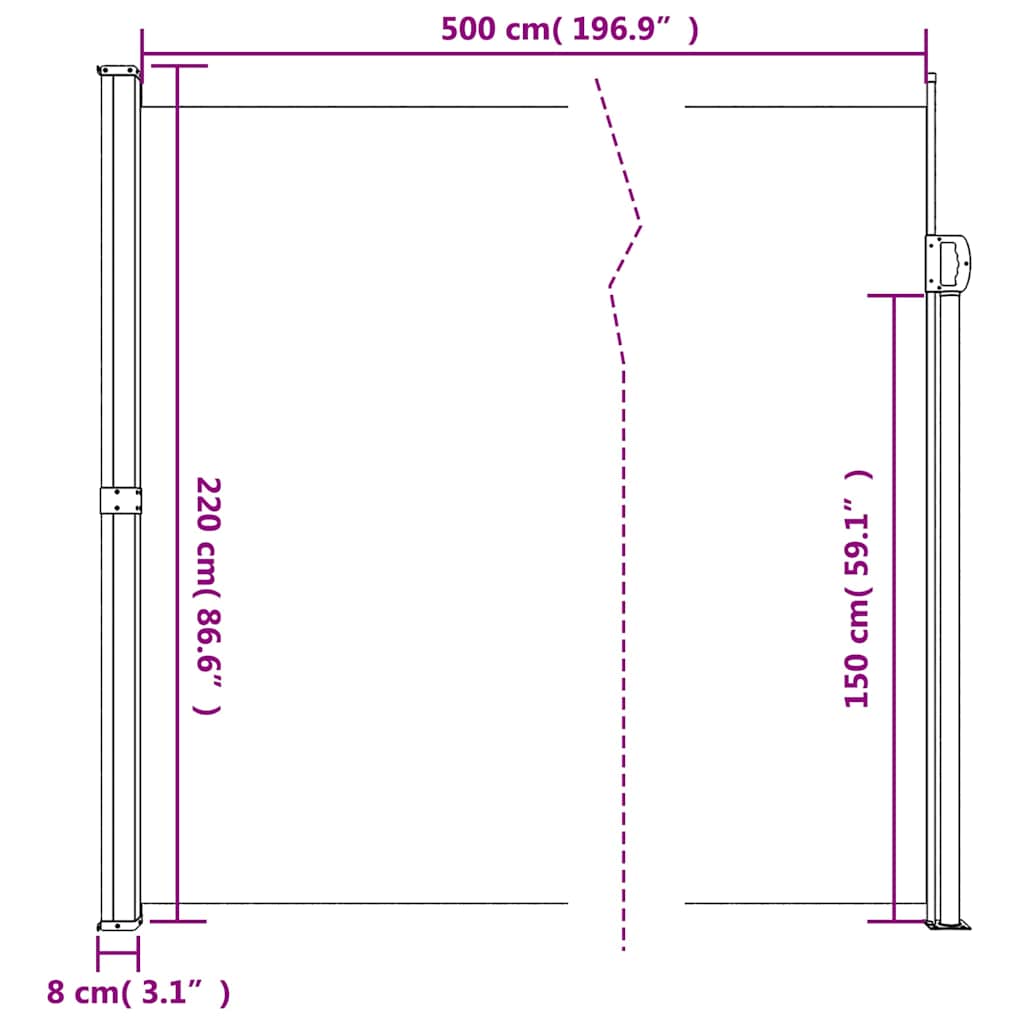 Bočna tenda na uvlačenje krem 220 x 500 cm