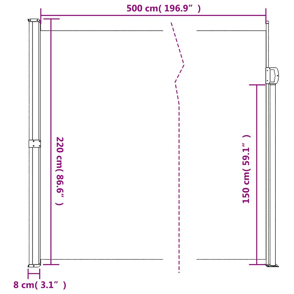 Bočna tenda na uvlačenje bež 220 x 500 cm
