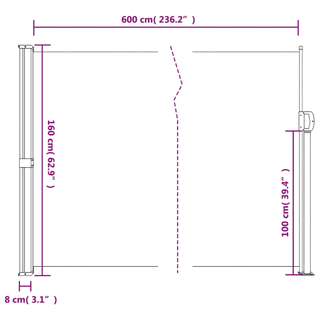 Uvlačiva bočna tenda krem boje 160 x 600 cm