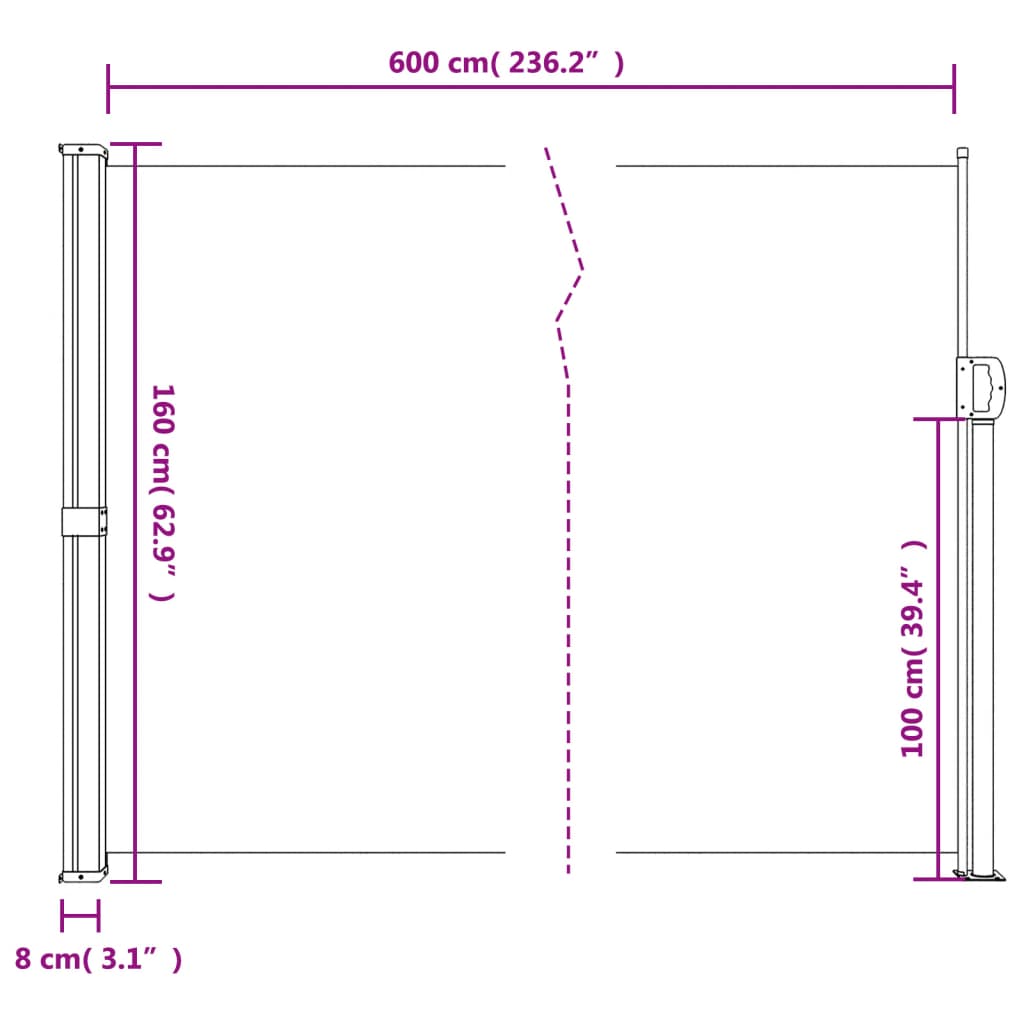 Uvlačiva bočna tenda 160 x 600 cm plava