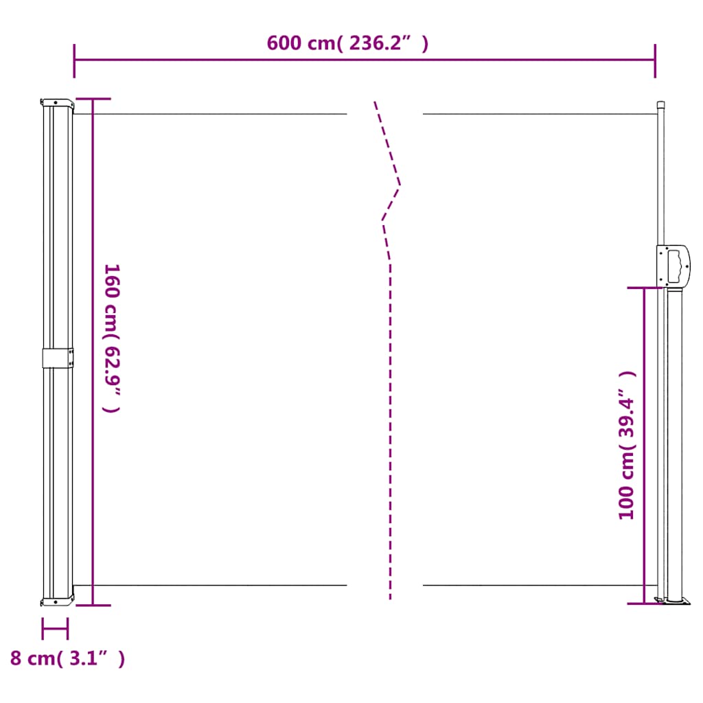 Uvlačiva bočna tenda 160 x 600 cm antracit