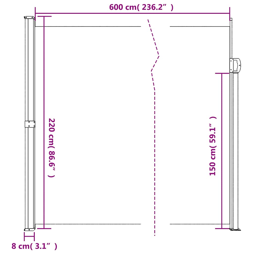Bočna tenda na uvlačenje krem 220 x 600 cm